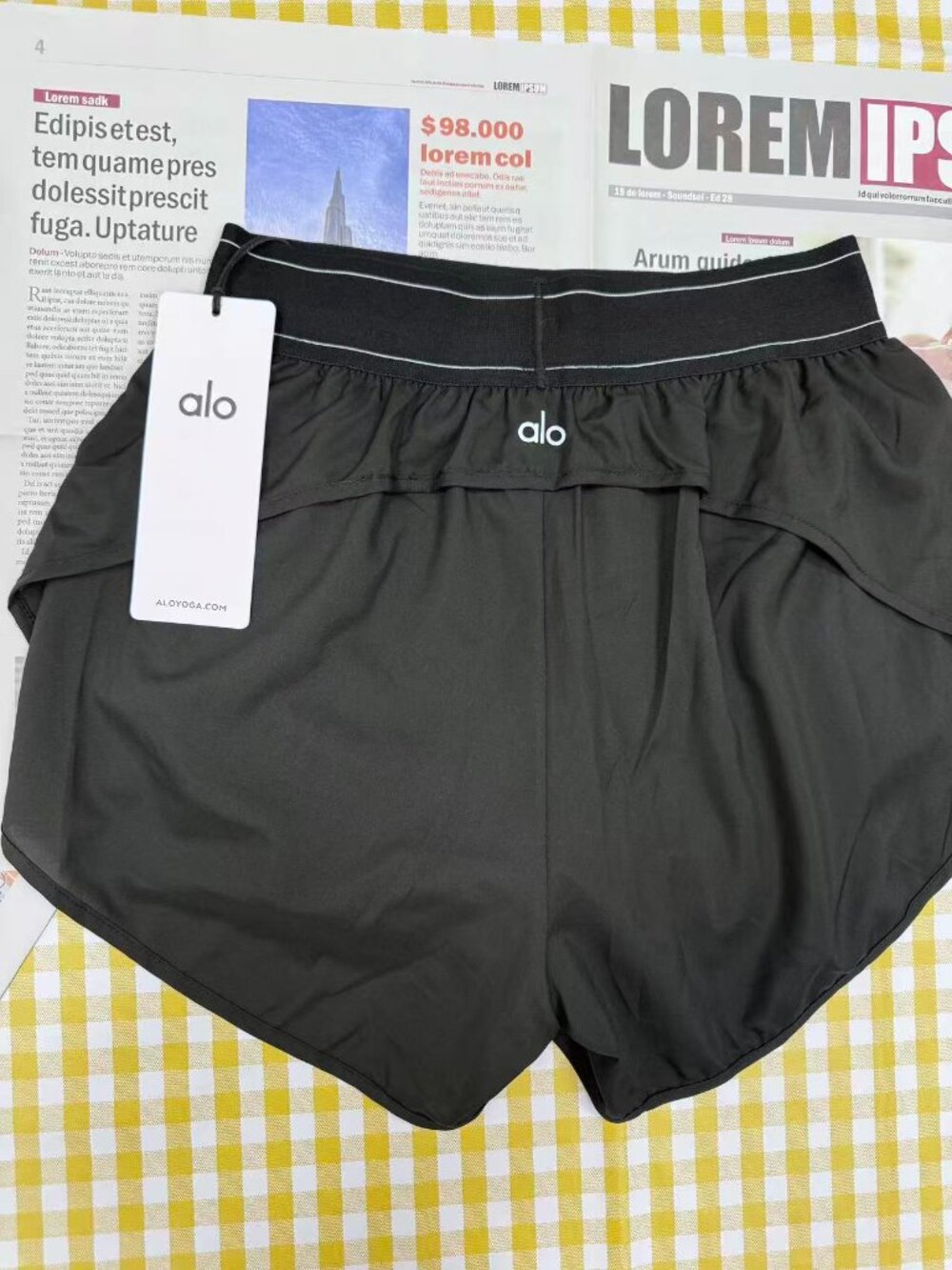 ALO Yoga MatchPoint Black Athletic Shorts with Elastic Logo Waistband - Picture 3 of 8